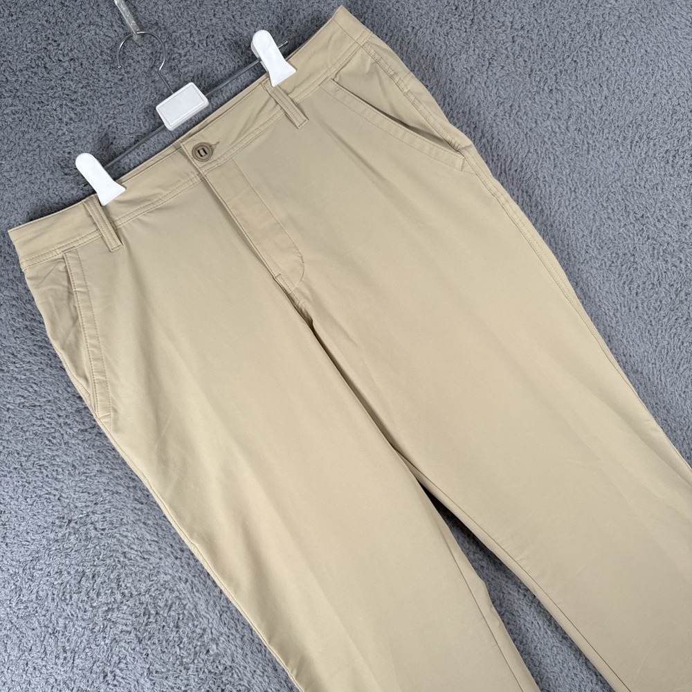 Huk Performance Fishing Pants Mens 34 (38x33) Tan Flat Front Chino Cotton Blend